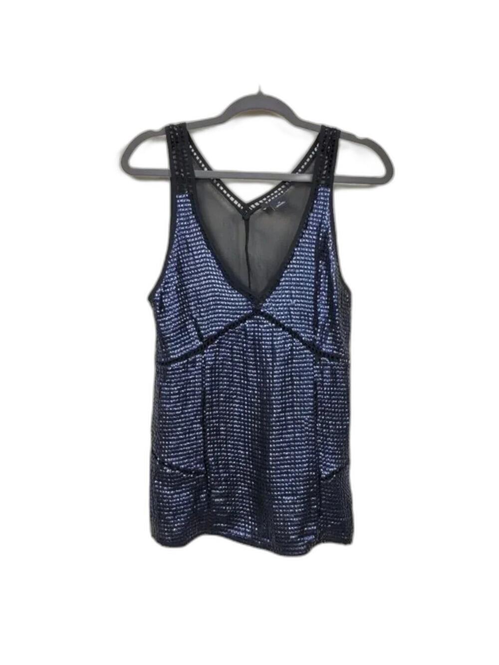Trouve Metallic Sequin Tank Top Womens Size XS Black V Neck Sheer Back Party